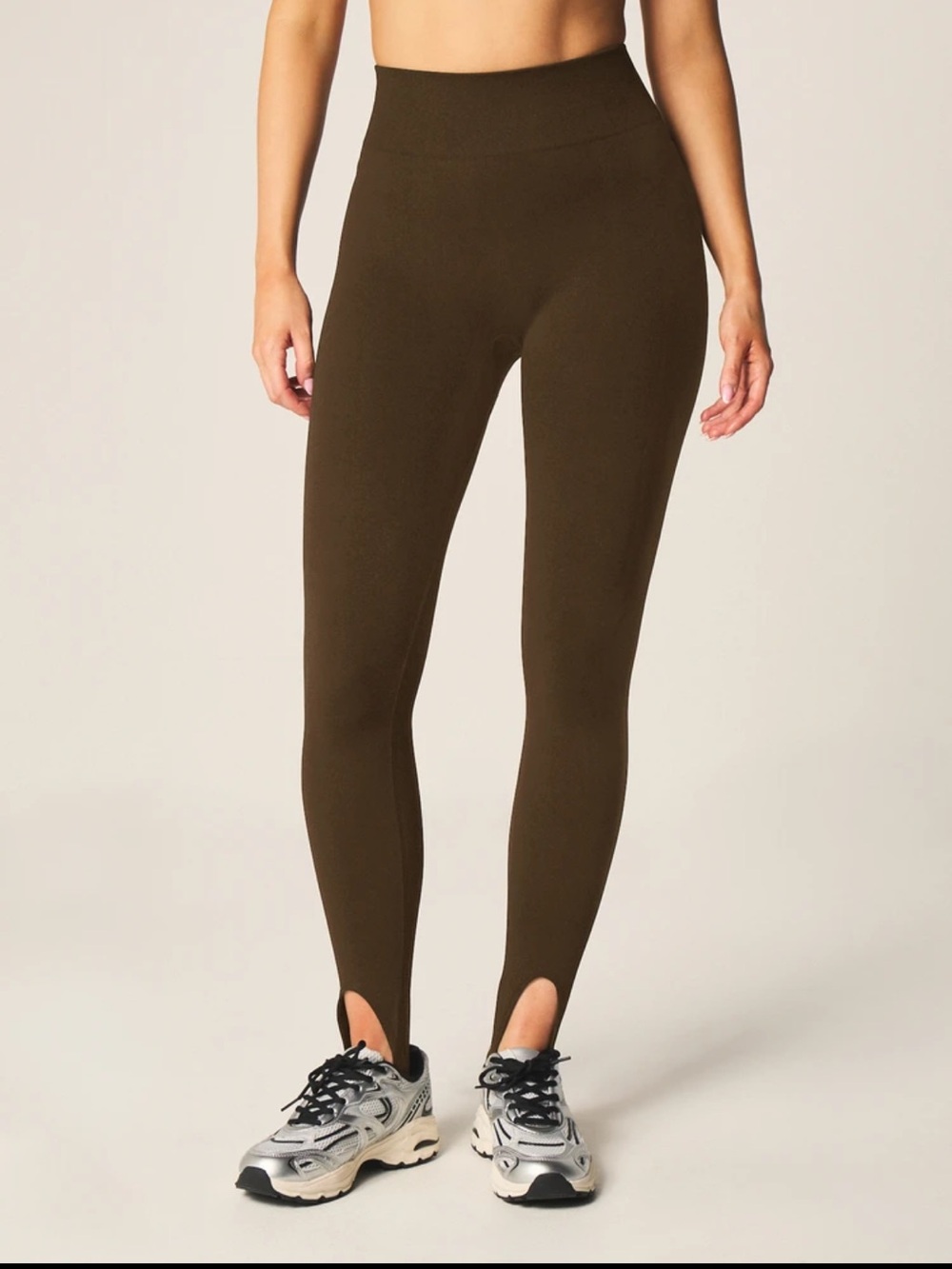 High-Waist Stirrup Leggings - Olive Brown